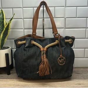 Michael Michael Kors Marina Denim & Leather Handbag Slouch Hobo-Preowned!